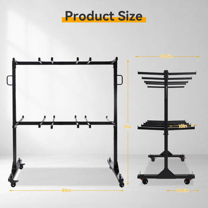 Folding Chair Cart, 2-Tier Heavy Duty Chair Storage Rack with Wheels, Holds 84 Chairs or 42 Chairs + 12 Tables, 1000 lbs Capacity, Locking Casters, Cover & Straps for Events, Church, School