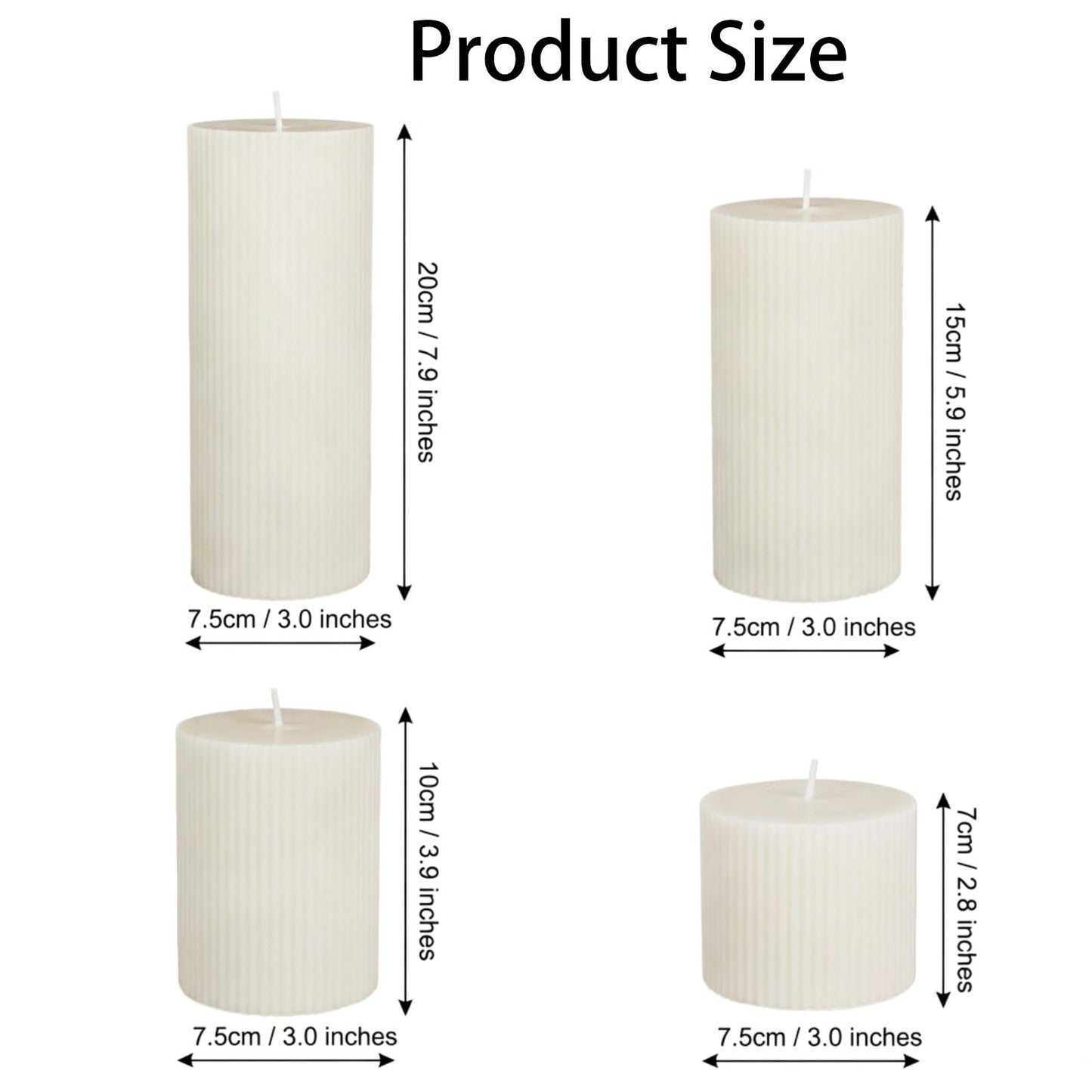 PEDOBALI Ribbed Pillar Candles Set of 4, Pillar Orchids Scented Candles Width 3" High 3" 4" 6" 8" Large Aesthetic Ribbed Soy Wax for Living Room Bathroom Modern Home Decor(Cream)