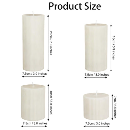 PEDOBALI Ribbed Pillar Candles Set of 4, Pillar Orchids Scented Candles Width 3" High 3" 4" 6" 8" Large Aesthetic Ribbed Soy Wax for Living Room Bathroom Modern Home Decor(Cream)