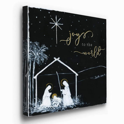 Renditions Gallery Christ in a Manger Wall Art, Religious Christmas, Jesus, Mary, and Joseph, Joy to the World, Premium Gallery Wrapped Canvas Decor, Ready to Hang, 24 in H x 24 in W, Made in America