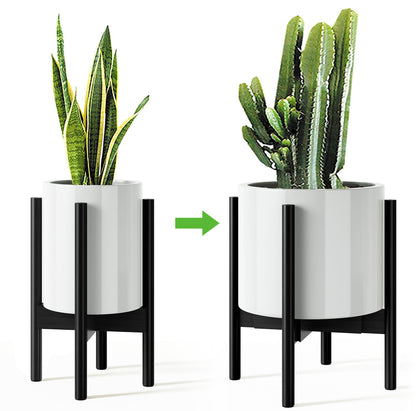 MUDEELA 14 Inch Tall Plant Stand for Indoor, Adjustable Width Bamboo Plant Stand for 8 9 10 11 12 Inches Pot, Single Tier Planter Holder Floor Stand, Mid Century Modern Style, Black, Without Pot