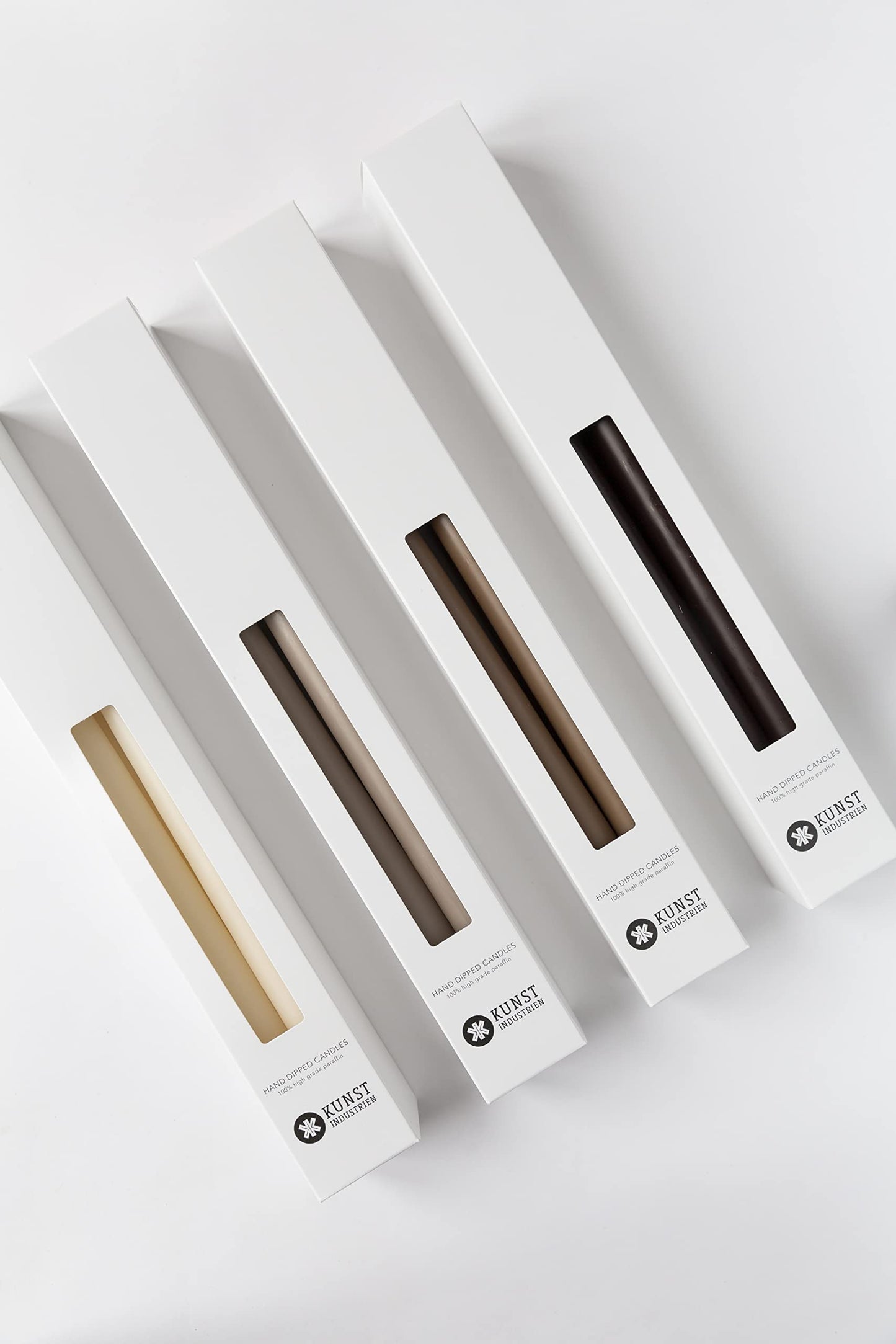 Kunstindustrien® Taper Candles – Set of 4, 13.8" – Made in Denmark, Long Burning Candles 15h, Unscented & Smokeless Candlesticks – Elegant Tall Candles for Weddings, Dinners & Home Decor (Nougat)