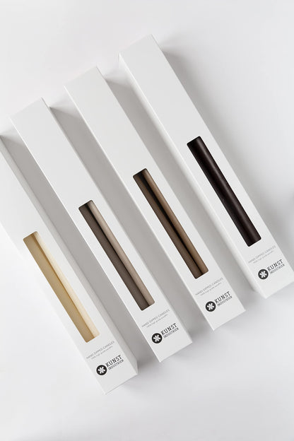 Kunstindustrien® Taper Candles – Set of 4, 13.8" – Made in Denmark, Long Burning Candles 15h, Unscented & Smokeless Candlesticks – Elegant Tall Candles for Weddings, Dinners & Home Decor (Nougat)