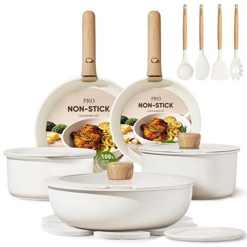 CAROTE 19pcs Pots and Pans Non Stick, Cookware Sets Detachable Handle, Induction Kitchen Pots and Pans,NonStick Cooking Set, Oven/Dishwasher/Fridge Safe, Space Saving