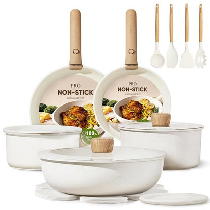 CAROTE 19pcs Pots and Pans Non Stick, Cookware Sets Detachable Handle, Induction Kitchen Pots and Pans,NonStick Cooking Set, Oven/Dishwasher/Fridge Safe, Space Saving