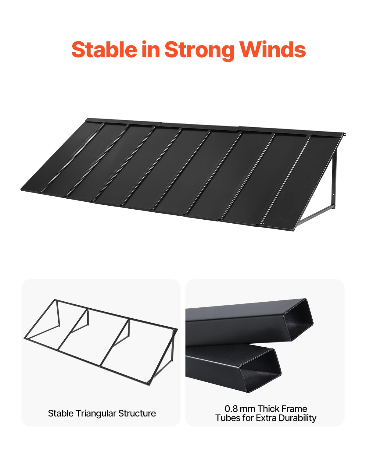 VEVOR Fixed Metal Awning 104 x 36 in, Window Awning Door Canopy, Stable Triangle Steel Frame Awnings for Doors Exterior Rain, Snow & Sunlight Protection for Door Entrance, Windows, Porches, Balconies