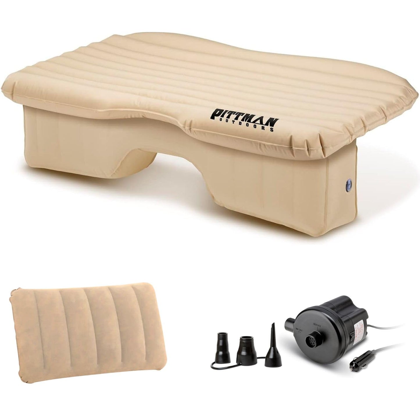 Pittman Outdoors Backseat Bed Air Mattress – 60” Rear Seat Air Mattress for Trucks, Vans & Large SUV – Includes Pump, Pillow & Storage Bag – Inflatable Back Seat Air Mattress – Tan