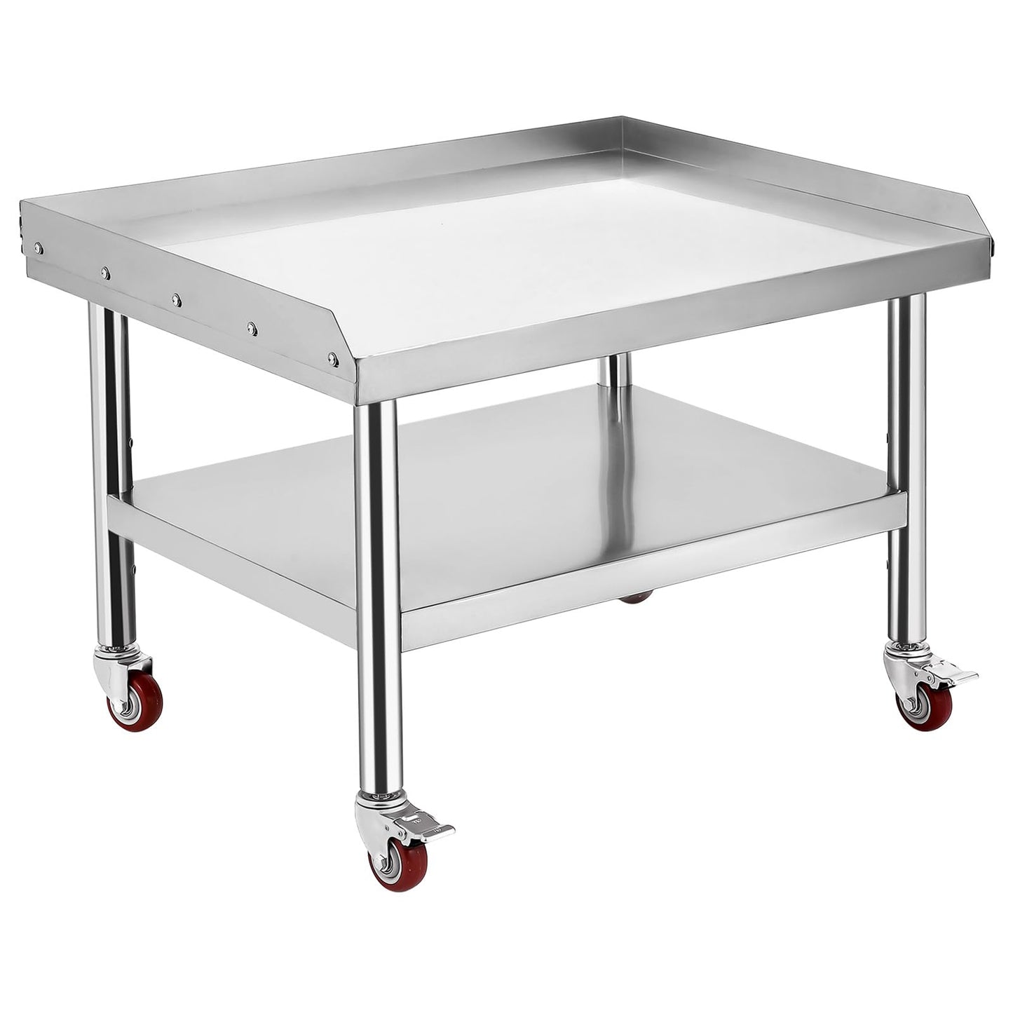 ExploreHorizon Stainless Steel 36x28x24 Inch Equipment Grill Stand Table with wheels, 660 Lbs Top & Bottom Shelf, Adjustable Legs, 2" Edge Baffle, for Hotel, Home, Commercial Restaurant Kitchen