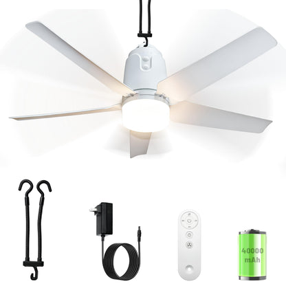 Gazebo Outdoor Ceiling Fan Light 31.5'', 40000mAh Large Portable Ceiling Fan With Remote and Hanging Hook, 4 Wind Speeds, 3000K-6500K Dimmable Canopy Fan Light For Patios, Pop Up Tent, Camping