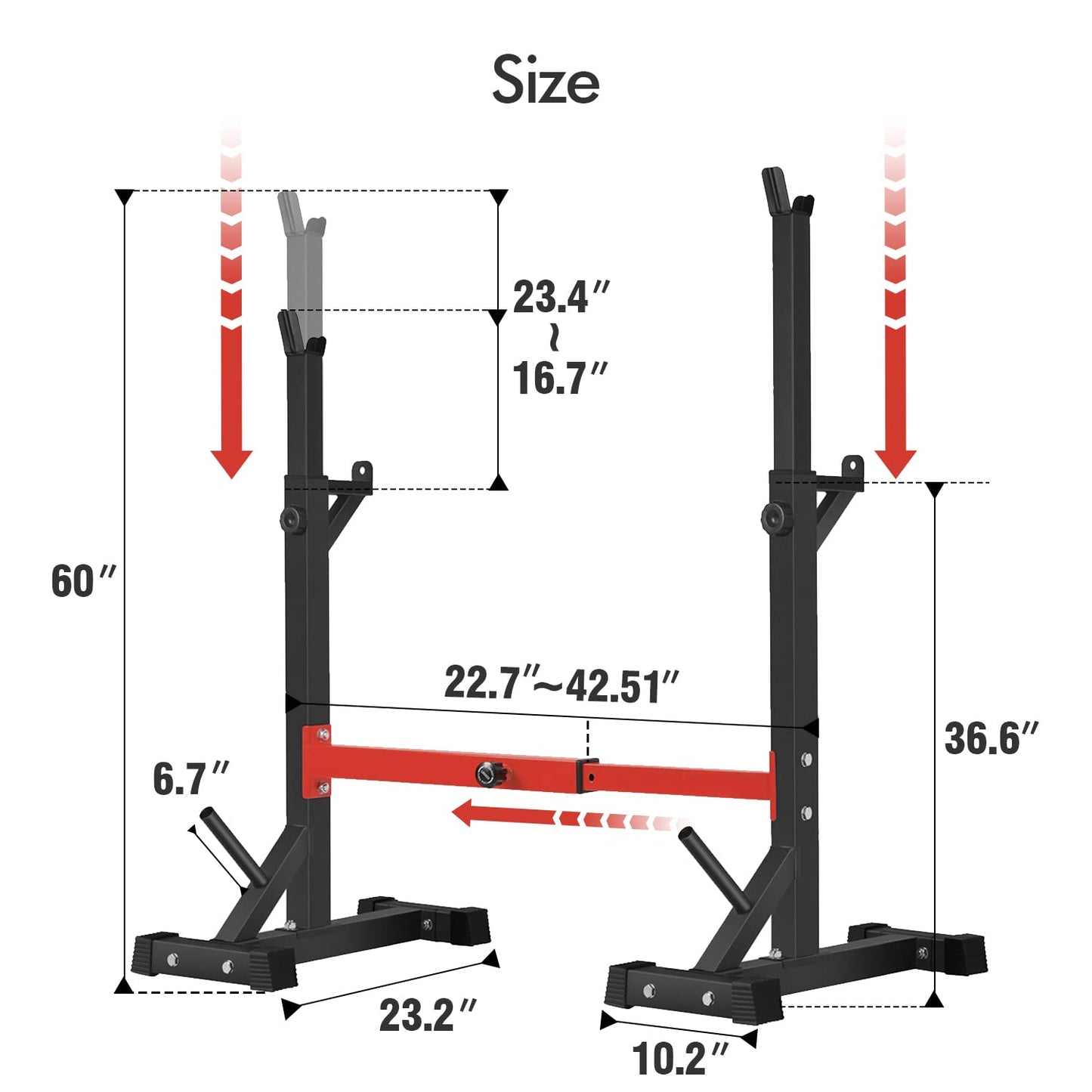 BangTong&Li Squat Rack Stand,Barbell Rack,Bench Press Rack Stand Home Gym Adjustable Weight Rack 550Lbs (Red)
