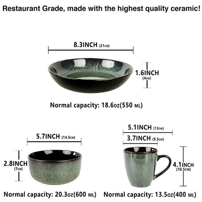 jinsongdafa Dinnerware Sets(12Pcs) Serves for 4, Reactive Glaze Plates and Bowls Set with 7.9"Small plates,8.3"Salad Plates,5.5"bowls, Modern kitchen tableware, Microwave safe, Set No.7