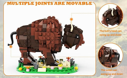 Kadablok Bison MOC Building Sets American Bison Building Blocks Set for Adults MOC Bison Animal Building Kit Model Ornaments Creative GiftsYellowstone Inspired Bison Collectible Display 418 PCS