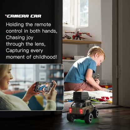 1:64 Mini Alloy Video RC Car – APP &amp Remote Control Built-in Camera for Real-Time Viewing Shock-Absorbing Climbing Design LED Lights 30m Range &amp 15min Runtime（Yellow）