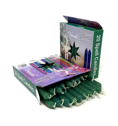 Vrinda® Set of 20-4" Mini Chime Ritual Spell Unscented Taper Candles – Ideal for Chime/Altar/Spell Work (Green)