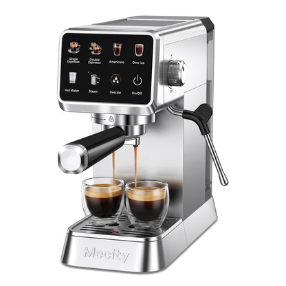Mecity 20 Bar Espresso Machine with Milk Frother, Touchscreen Coffee Maker for Espresso, Americano & Over Ice Coffee, Compact Stainless Steel Latte & Cappuccino Maker