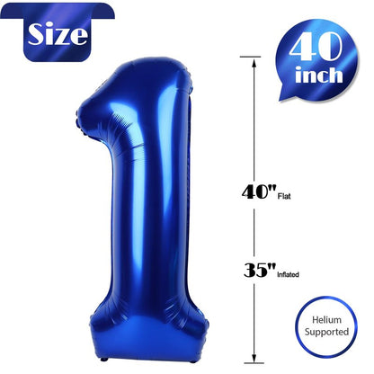 40 Inch Night Blue 1 Balloon for First Birthday, 1st Number Balloons Birthday Decorations for Girl Kids Toddler Baby, One Giant Number 1 Balloon