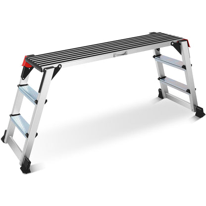 Work Platform Two Step Ladder, Aluminum Platform 45"×12"×27" Non-Slip, Heavy Duty Folding Work Bench 330 lbs Load Capacity for Washing Vehicles, Cleaning, Painting