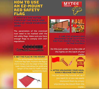 Mytee Products EZ Mount Warning Flag Red 18" x 18" Mesh Safety Flag DOT Compliant | Spring Loaded Quick n Easy Disconnect - 4 Pack