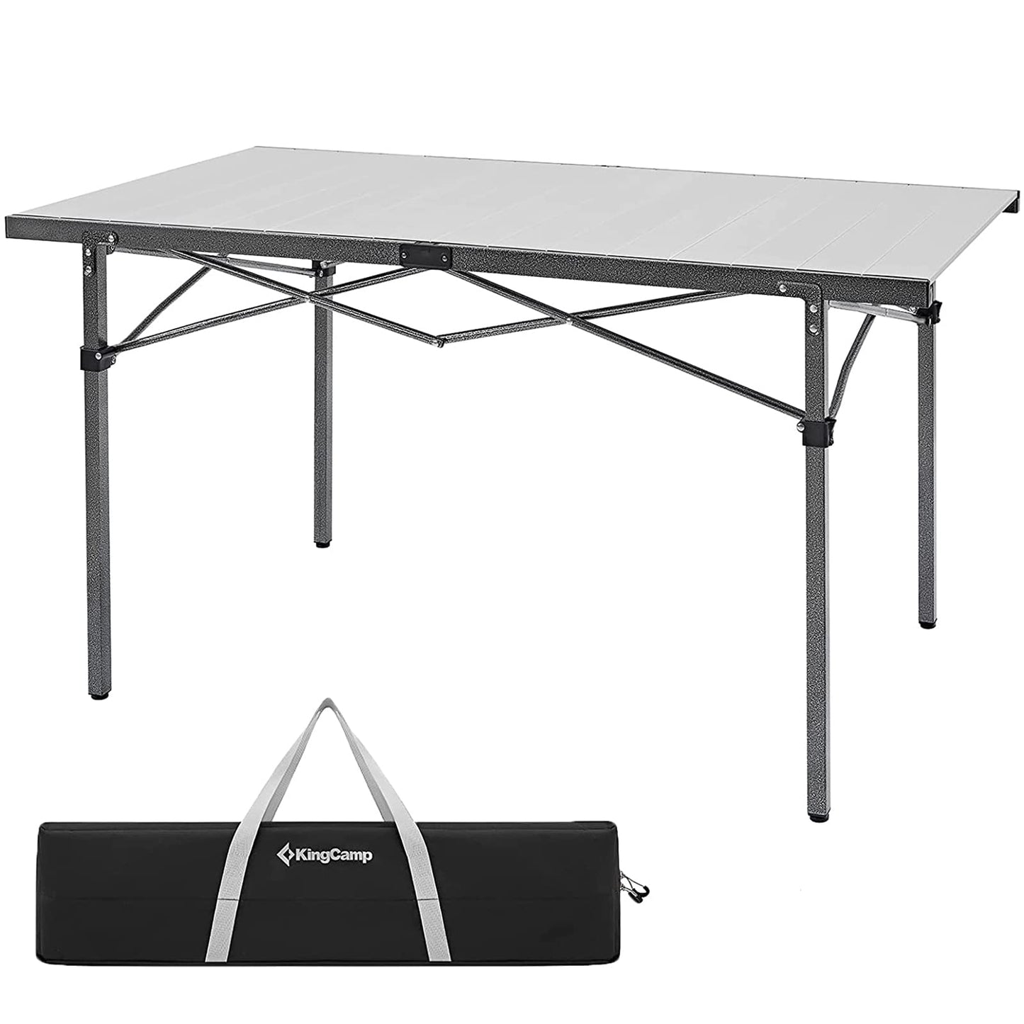 KingCamp KC2133_Black/Silver-USVC1 Portable Stable Table for Outdoor Picnic, Camping, Barbecue and Backyard Party, 4-6 Person, 53.5"×27.5"