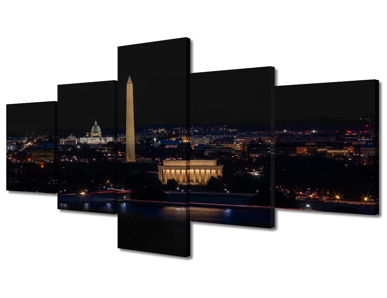 TUMOVO Black and White Cityscape Downtown Washington DC Poster Wall Art for Living Room 5 Piece Home Decor Artwork Wall Decor Living Room Framed Ready to Hang (50" Wx24 H)