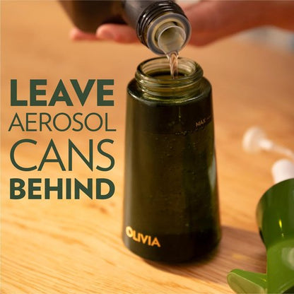 FLAIROSOL OLIVIA Oil Sprayer - 200ml Glass Cooking Spray Bottle with Portion Control | Green & Gold Design