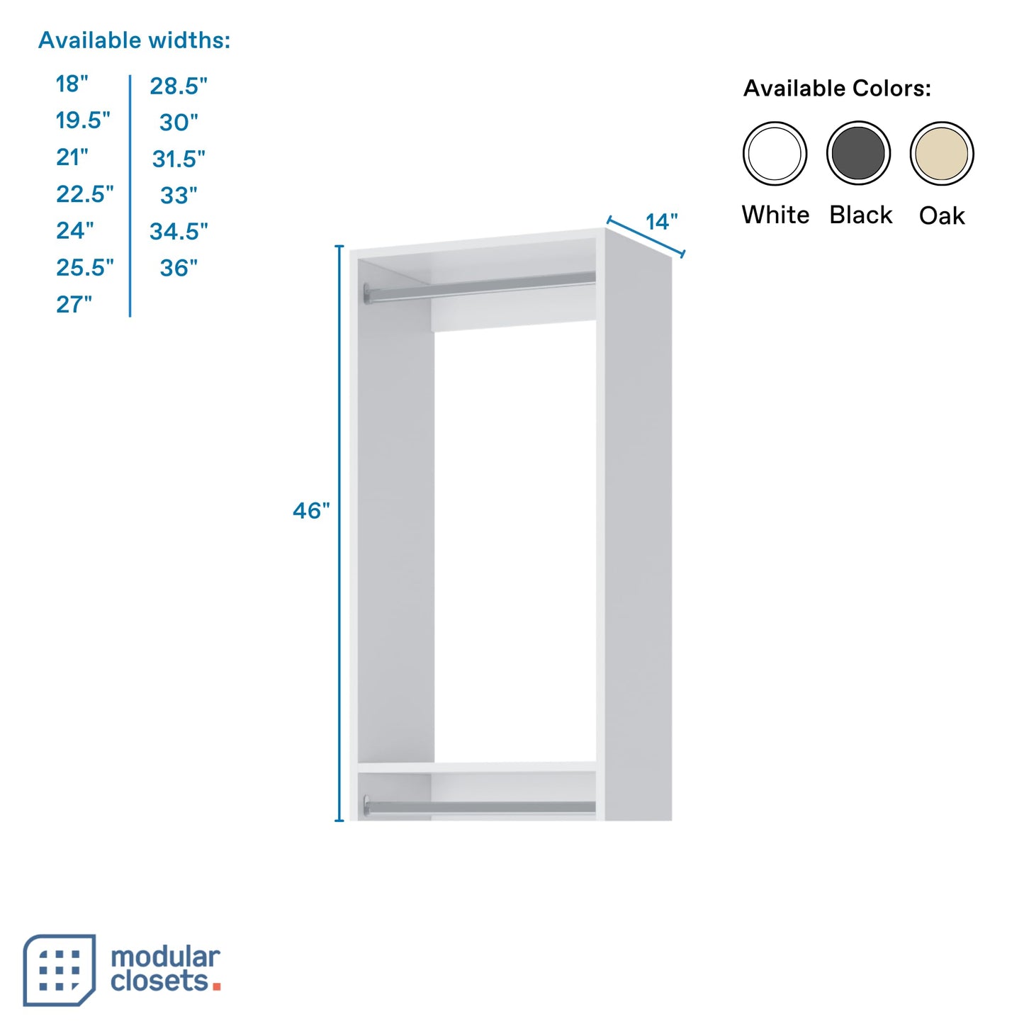 Double Hanging Closet Unit - Modular Closet System For Hanging - Corner Closet System - Closet Organizers And Storage Shelves (White, 24 inches Wide) Closet Shelves