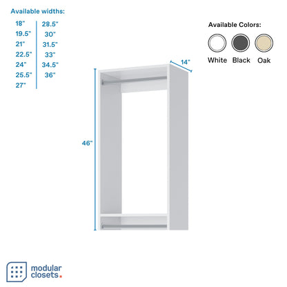 Double Hanging Closet Unit - Modular Closet System For Hanging - Corner Closet System - Closet Organizers And Storage Shelves (White, 24 inches Wide) Closet Shelves