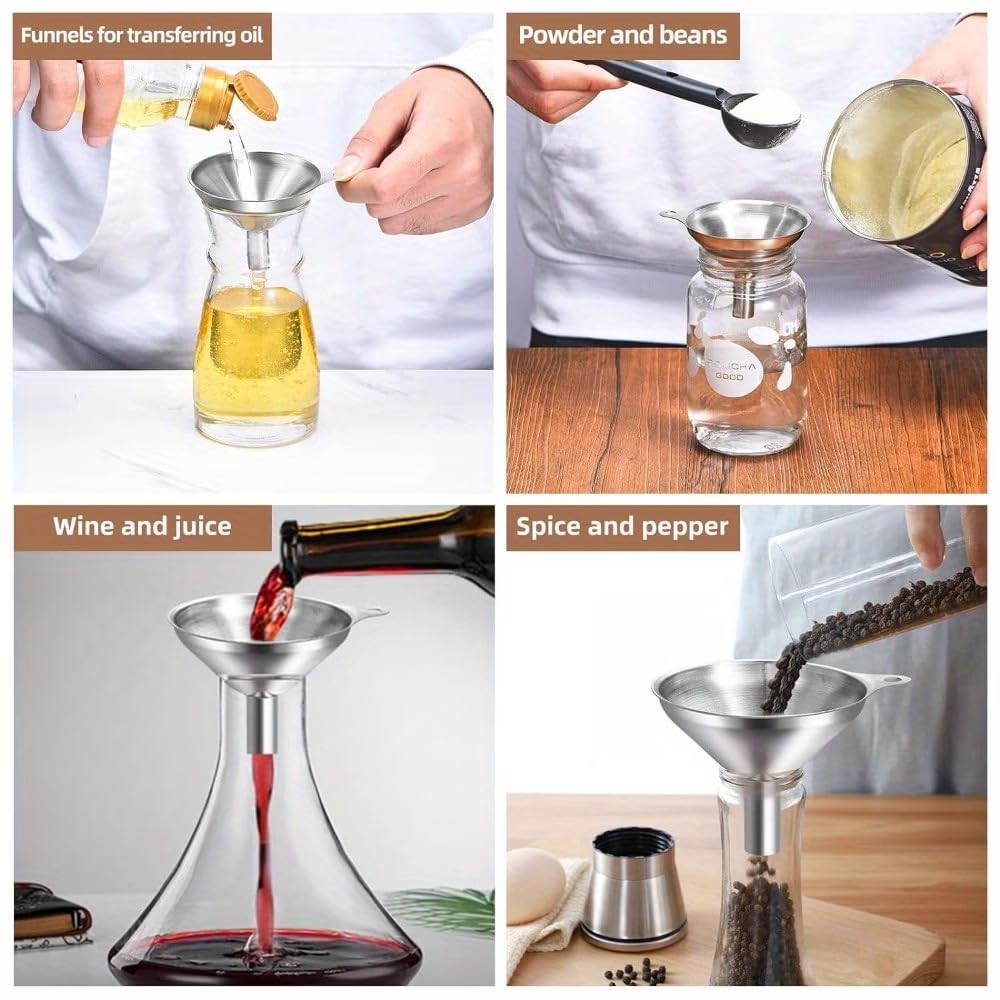 Stainless Steel Funnel Set by [Brand Name] - 3-Pack Small Mouth Funnels for Efficient Pouring | Food Grade & Dishwasher Safe