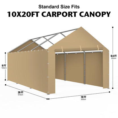 Carport Canopy Tent Sidewalls for 10x20x8.6FT Car Garage with Ball Bungees, Heavy Duty Portable Shelter Logic Replacement Covers (Frame is not Included) (Khaki)