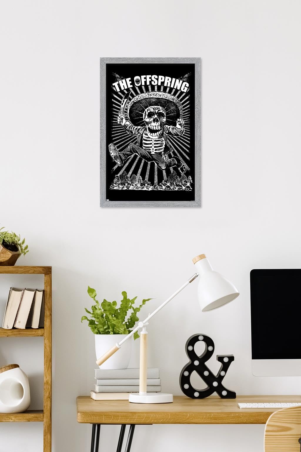 The Offspring - Jumping Skeleton Wall Poster, 22.4L" x 14.7W", Gray Framed Version
