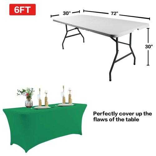 IVAPUPU 2 Pack 8FT Table Cloth for Rectangular Fitted Events Stretch Emerald Green Table Covers Washable Cover Spandex Tablecloth Protector for Party, Wedding, Cocktail, Banquet, Festival