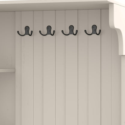 KEIKI Multifunction Entryway Storage Cabinet Set with Bench, Modular Hallway Organizer with Hooks, Open Shelves, Hidden Storage, Farmhouse Accent Cabinet for Living Room, Kitchen, Entryway, Beige
