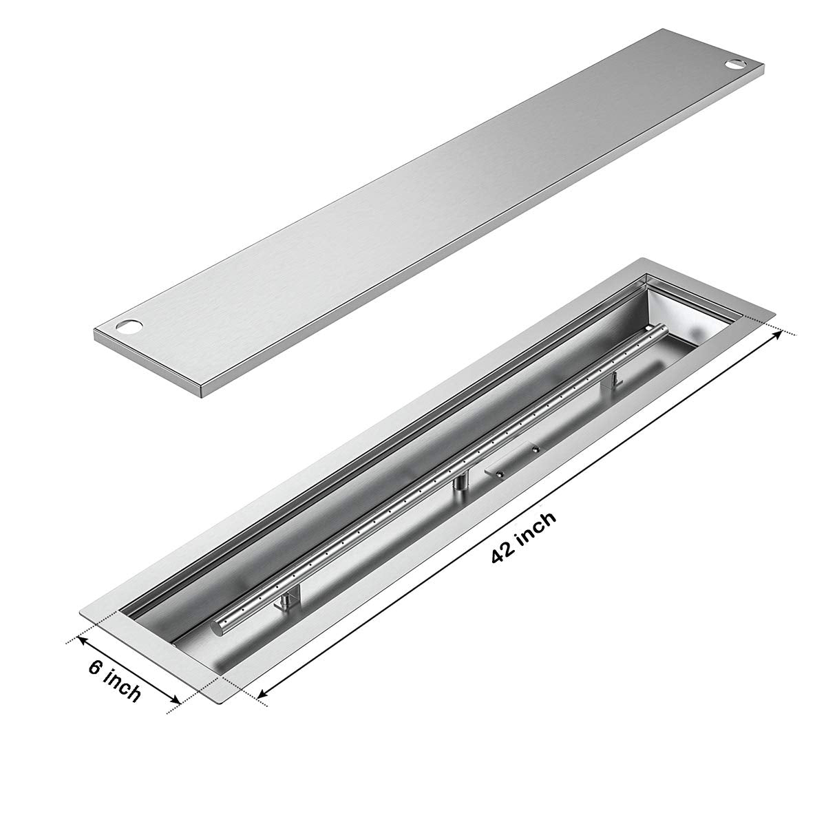 Skyflame Linear Stainless Steel Drop-in Fire Pit Pan and Burner with Burner Cover, 42 by 6-Inch
