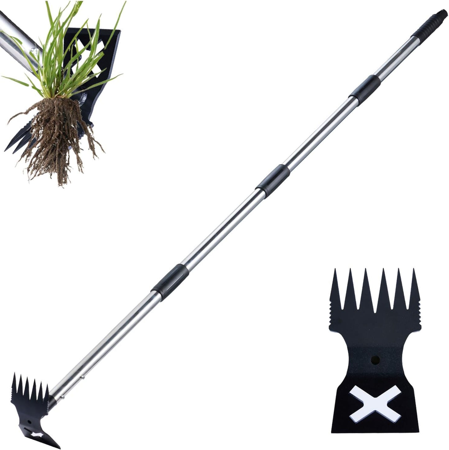NICOFPHY Weed Puller Tool - 60" Manual Weeder & Heavy-Duty Hand Rake for Effortless Gardening