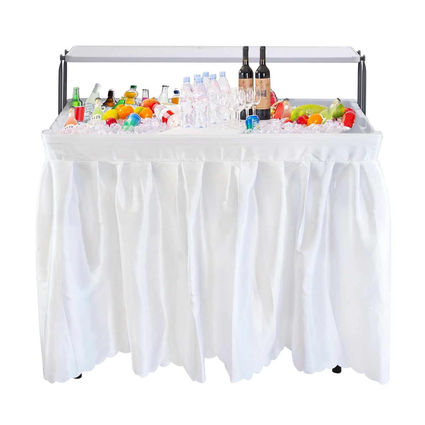 Nice C 4 ft Folding Ice Cooler Table, Party Cooler, Grazing Table, Tables with Drain, Bar Cooler Tables, with Matching Skirt, Storage Shelf (White)