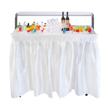 Nice C 4 ft Folding Ice Cooler Table, Party Cooler, Grazing Table, Tables with Drain, Bar Cooler Tables, with Matching Skirt, Storage Shelf (White)
