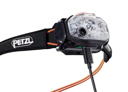 PETZL Swift RL Headlamp - Lightweight & Rechargeable 1200 Lumen Headlamp - Black/Orange