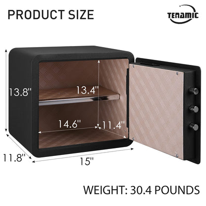 Tenamic Biometric Fingerprint Safe Box 1.41 Cuft Security Box with Induction Light and Leather, Solid Alloy Steel Home Cabinet Safe, Black