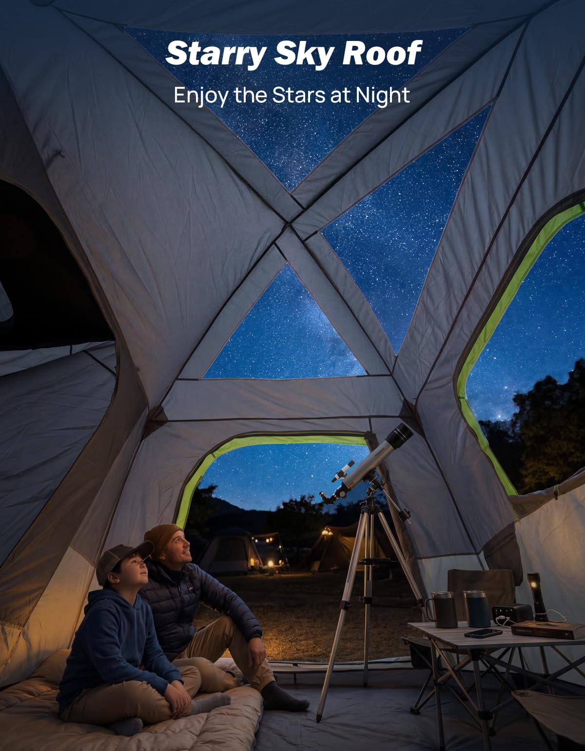 JOYTUTUS SUV Tent for Camping with Rainfly 2026 Upgrade, Strong Four Steel Frame Poles, 5-9 Person Big Car Tent with Ventilated Double Door, Movie Screen, 8' W X 10' L X 7' H, Fit for SUV CUV Van