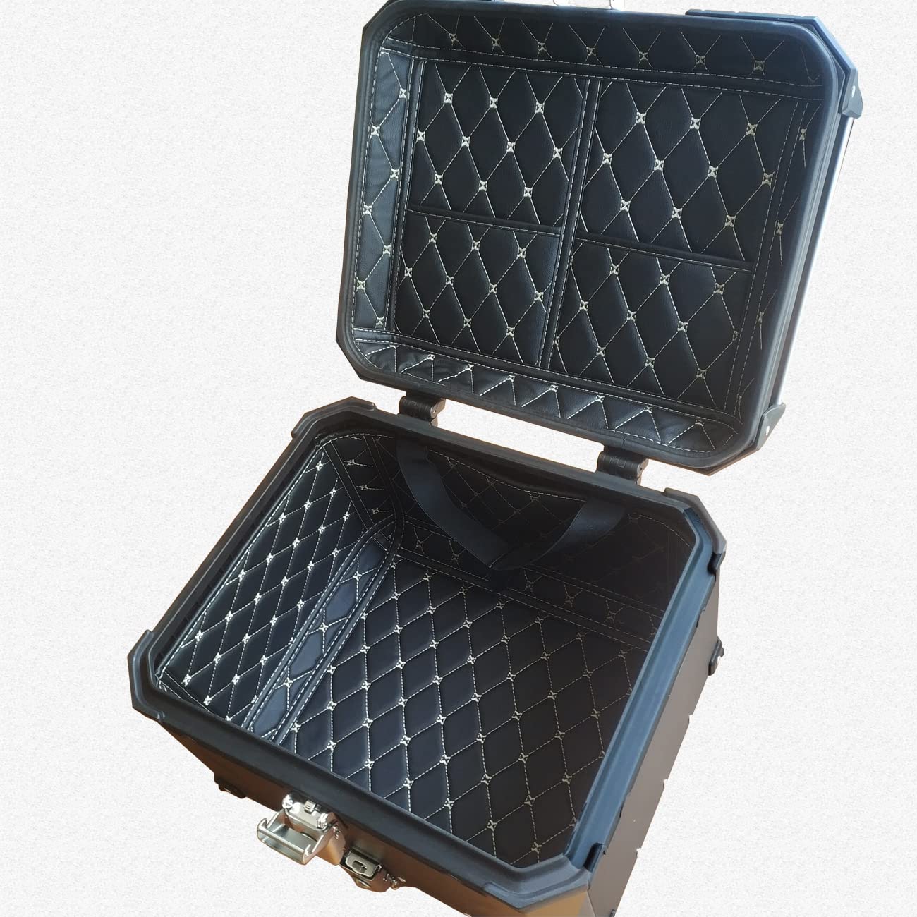 iproods 45L Motorcycle Top Case, Aluminum Alloy Universal Motorcycle Tail Box with Backrest ＆ Phone Mount Holder, Dual-key Storage Luggage Trunk (Black, 45L)