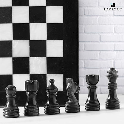 Radicaln Marble Chess Set 12 Inches Black &amp White Handmade Classic Board Games for Adults Luxury Marble Chess Board &amp 32 Pieces Adult Board Game