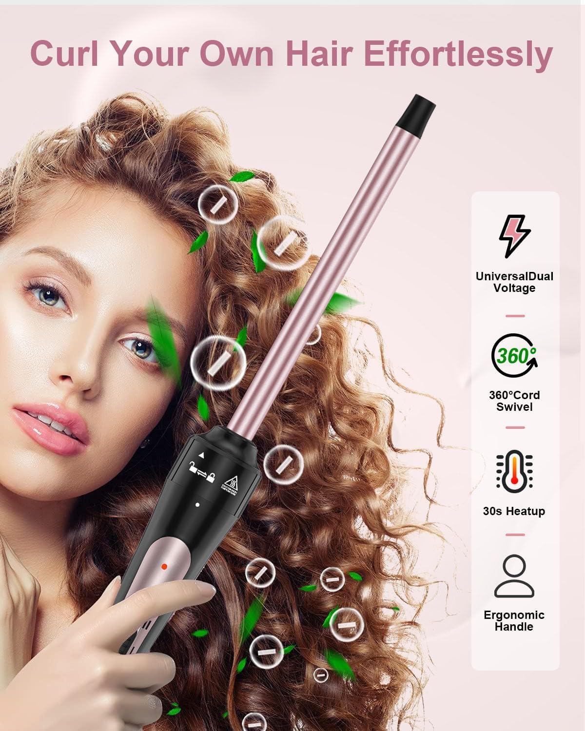 3 in 1 Curling Iron, Curling Wand Set with 3 Interchangable Ceramic Beach Waves Wands(0.75"-1.25"), Dual Voltage 30s Fast Heating with Heat Resistant Glove & 2 Clip for Long/Short All Hairstyle