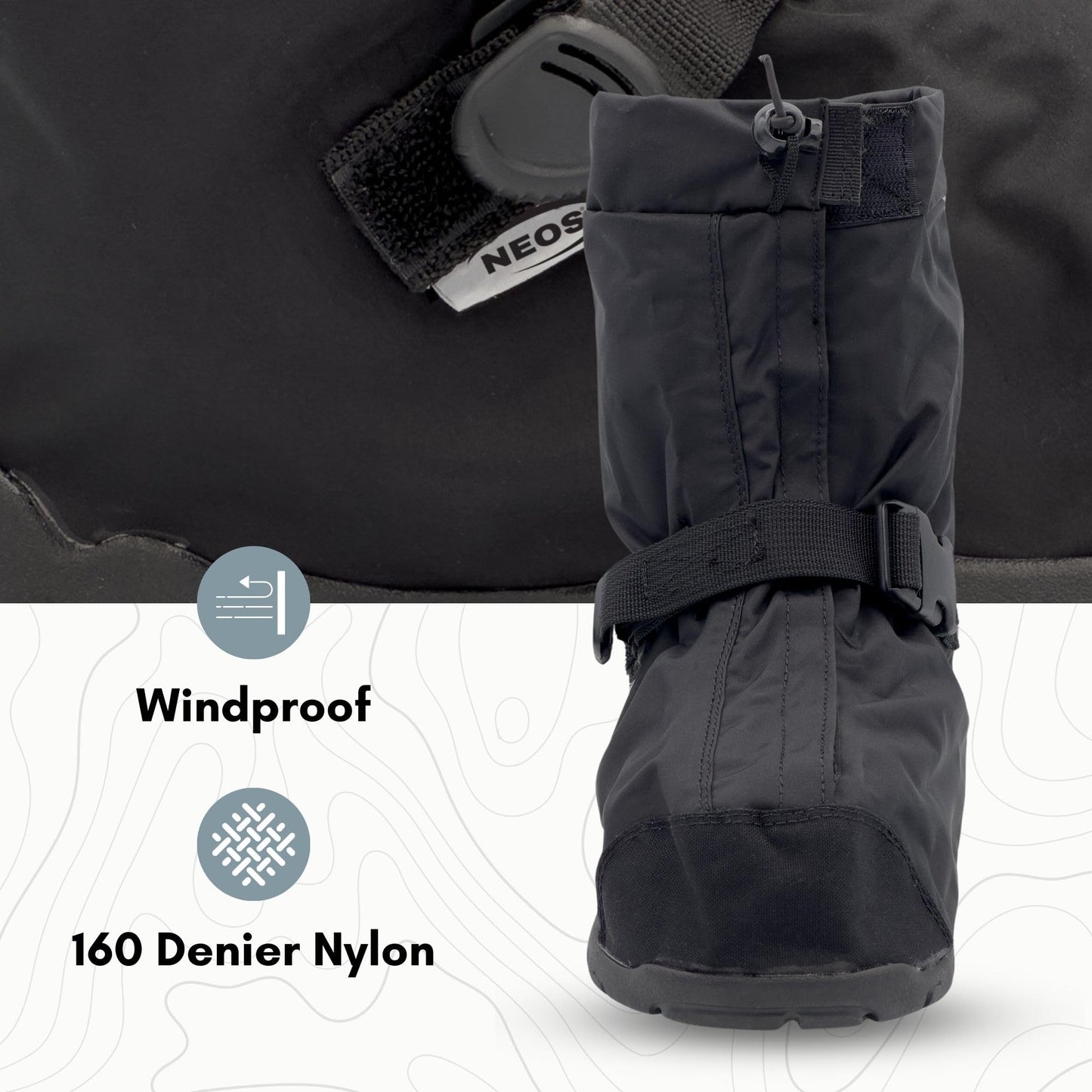 NEOS 10" Villager Mid All-Season Nylon Overboots, Black, Size Medium, Wind Resistant and Waterproof Boot Covers, Lightweight, Comfortable Fit, No-Slip Superlight Outsole