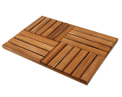 Utoplike Teak Shower Bench Seat with Handles and 24 x 16 inch Teak Wood Bath Mat Set