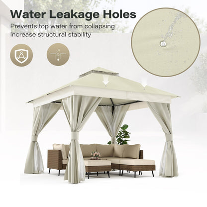 EO Living 10' x 10' Outdoor Patio Gazebo, Heavy-Duty Galvanized Steel Frame with Double-Tier Roof, Mosquito Netting & Privacy Curtains for Backyard, Patio & Lawn, Cream White