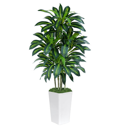 Keeplush 5FT Artificial Dracaena Tree - High-Density Foliage Fake Plant with White Tall Planter - Faux Yucca Floor Plant for Home Office Decor Indoor