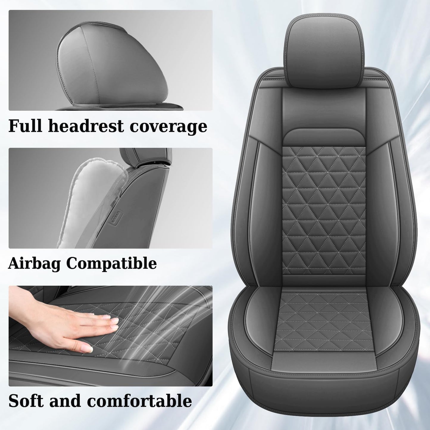 Coverado Leather Car Seat Covers, Waterproof Dooge Ram 1500 Seat Covers Compatible with 2002-2026 Dodge Ram 1500 2500 3500 with Flat Bench (Full Set, Dark Gray)