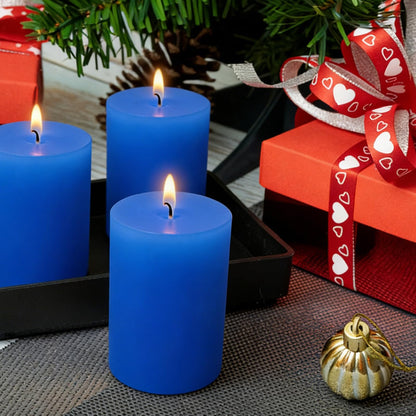 2.8" x 6" Hand-Poured Unscented Candle, Dripless Pillar Candle Set of 3, Approx 120 Hours Burn Time, Rustic Country Style, for Wedding, Dinner, Christmas and Home Decor, Dark Blue