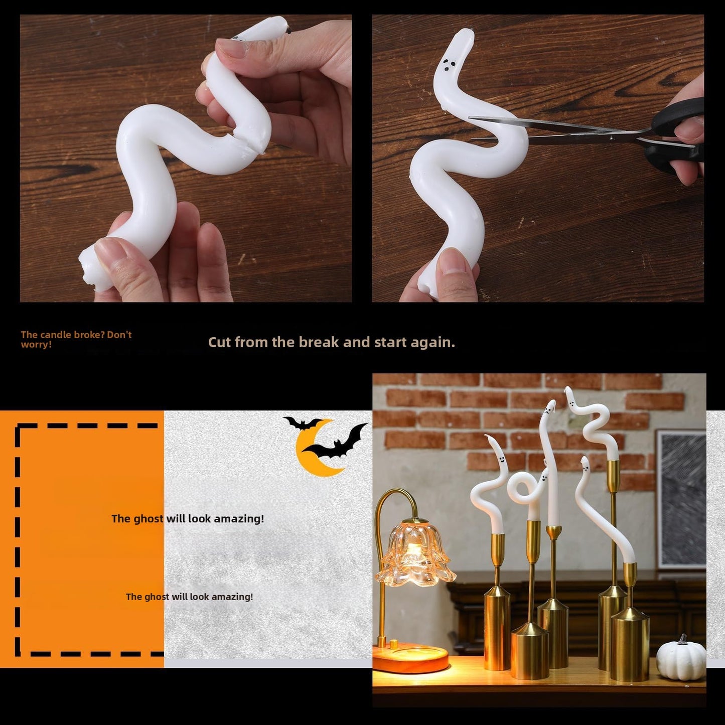 Four Twisted Spiral rods of Candles with Different Expressions of Ghosts and Devils, The Essential Items for a Halloween Haunted House