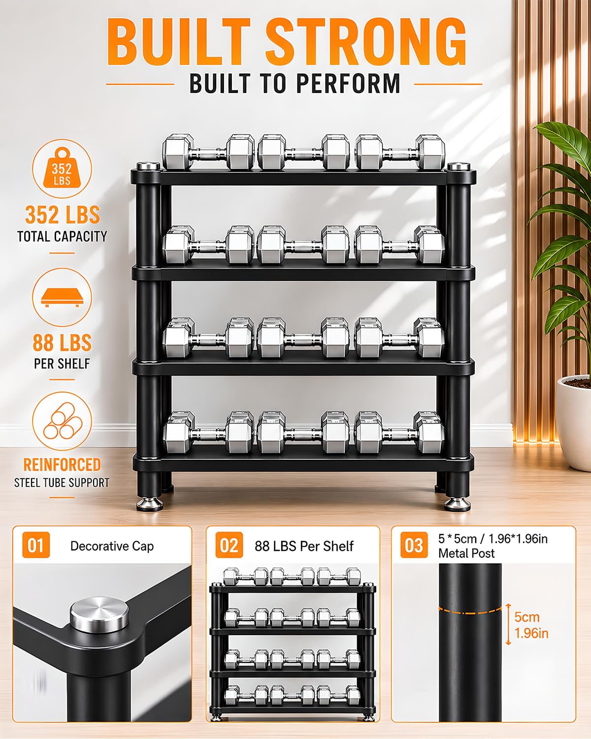 RAJYQODIS Heavy Duty Audio Component Rack, Large Storage Space AV Media Stand with Shock-Absorbing Foot pegs, Audio Rack Tower CD Player Stand for Home/Office/Audio Video/Theate (Teak, 3rd)